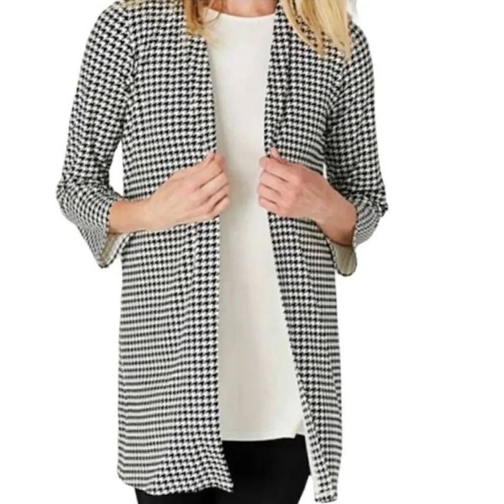 J. Jill Houndstooth Small Black and Cream Open Front Cardigan